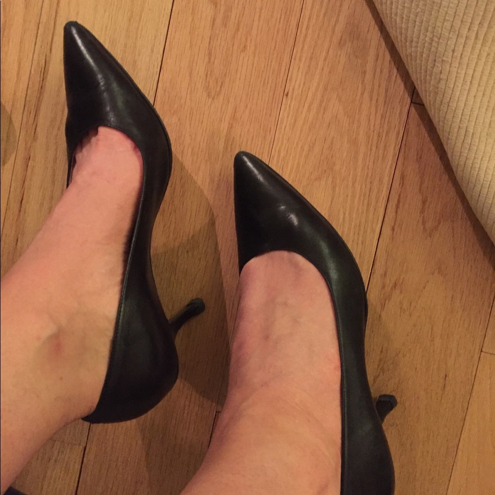 Black leather heels for work